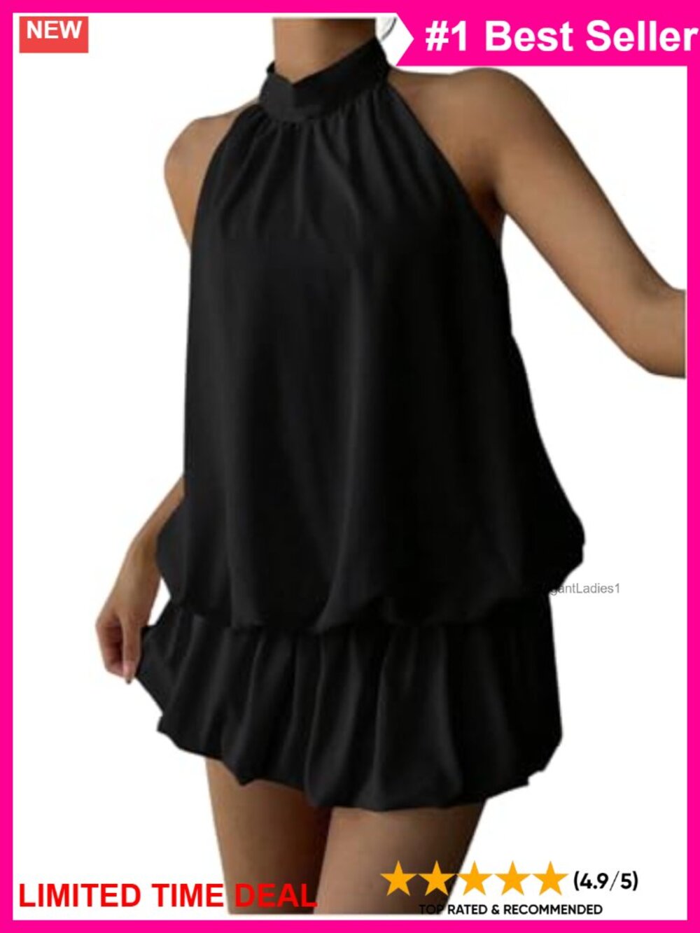 Backless Halter Ruffle Mini Dress Self Knot Bubble Party